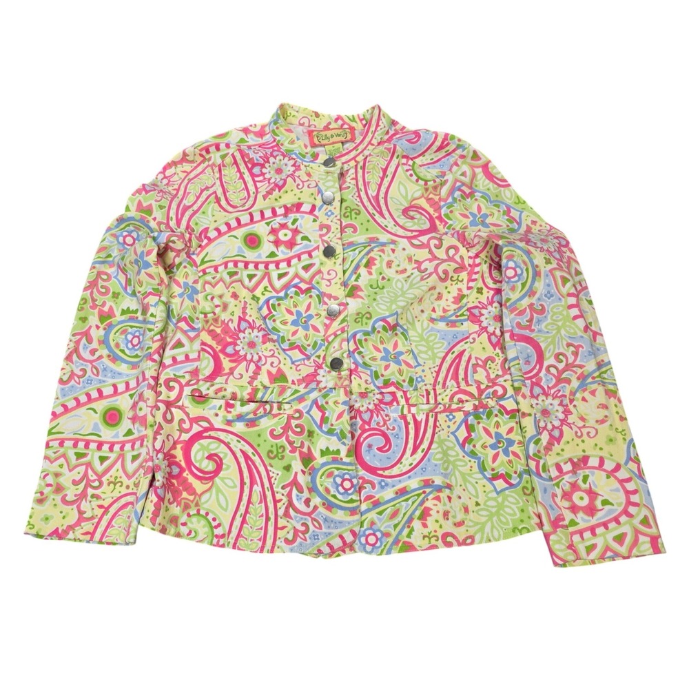 Lilly‎ & Van Paisley Button Front Jacket Women's Size M Pink Green Yellow